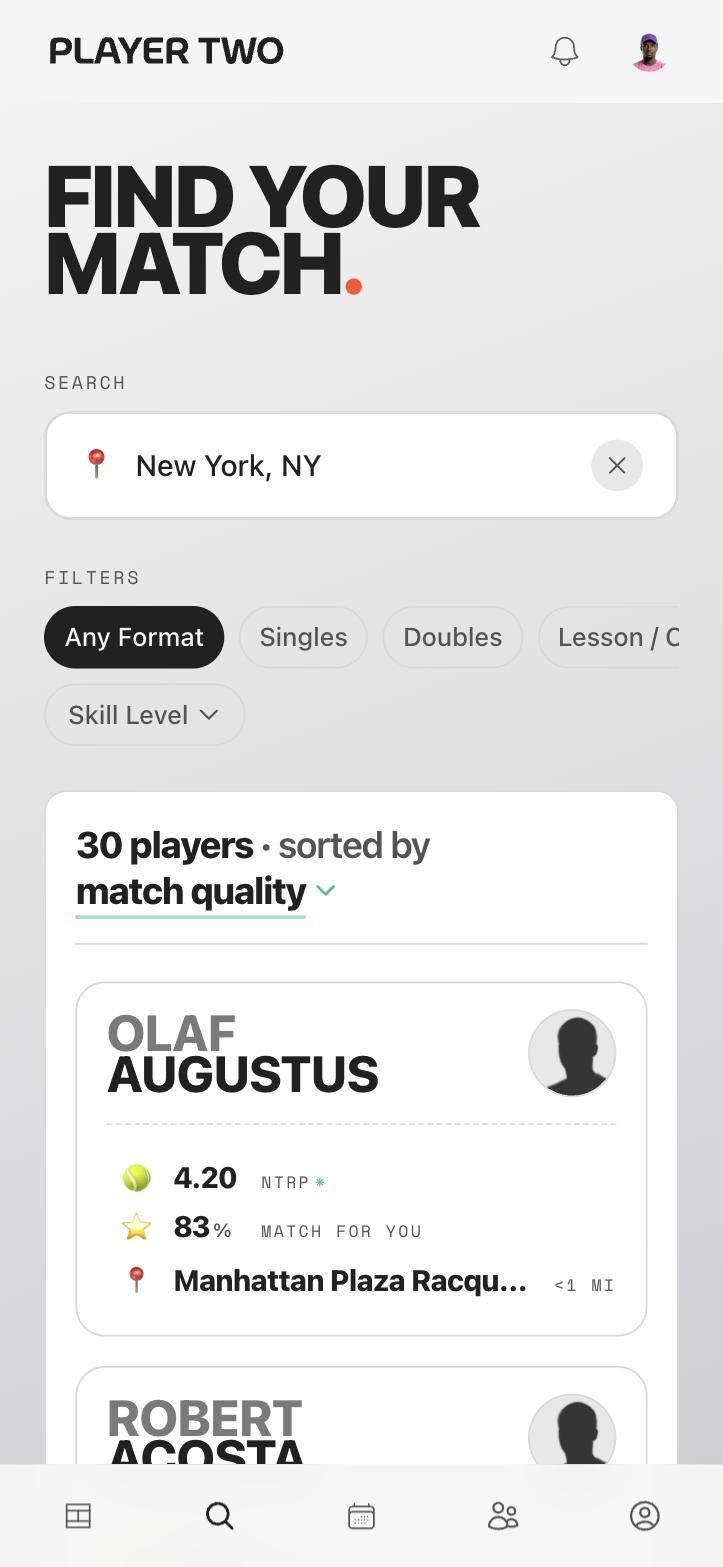 Discovery — players sorted by match quality